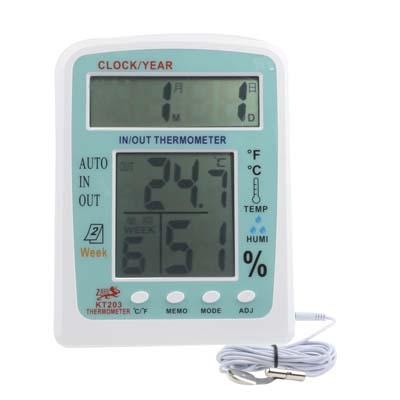 Digital Indoor / Outdoor Thermometer & Humidity with Clock / Alarm / Calendar